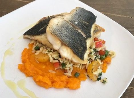 crispy fish with orzo pasta